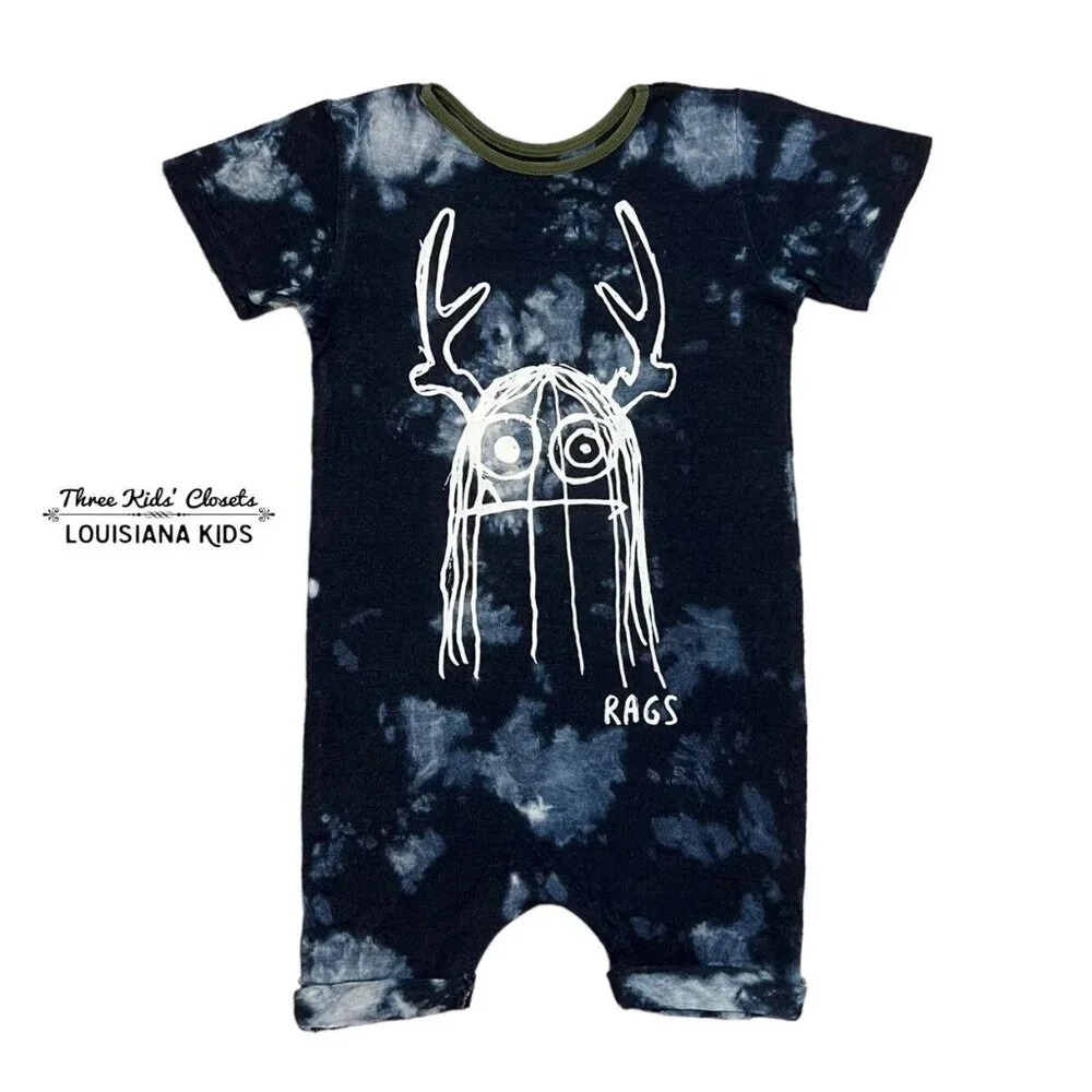 Rags 3/4T Navy Tie Dye Trinny Romper